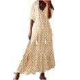 thumbnail image 1 of Penkiiy Robe d'Été Boho pour Femmes 2024 à Manches Courtes à Volants avec Franges, Col en V, Volantée, Ligne A, Maxi, m Jaune, 1 of 7