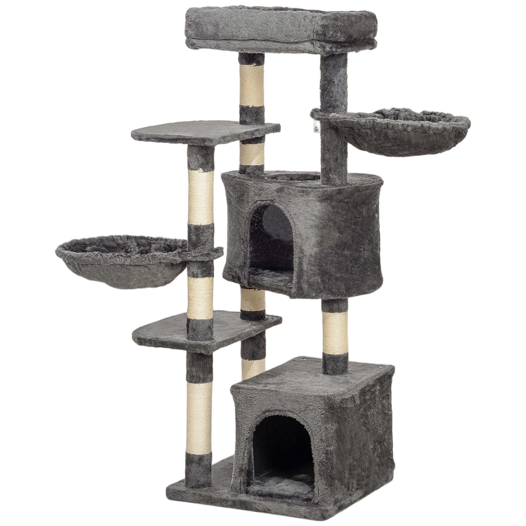 52.5" Dark Grey Cat Tree Tower with Scratching Posts, Condo & Hammock - Indoor Cat Activity Center for Living Room & Bedroom Play