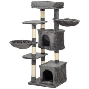 52.5" Tour de l'arbre de chat gris foncé avec des poteaux de scratching, Condo & Hammock - Centre d'activité Cat Intérieur pour le Salon & Chambre à coucher