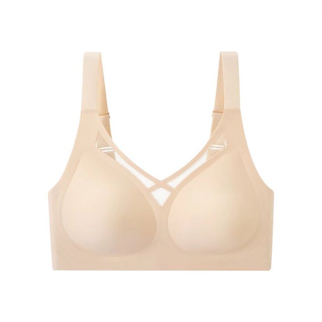Virmaxy Womens Wireless Bra Solid Color Soft and Comfortable Gathered Large Bra Solid Color Soft and Comfortable Without Steel Rings Gathering To A Large Bra Beige-2 XXL