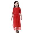 thumbnail image 2 of HXWCHs Robe de Fête Élégante Style Ethnique Longue Robe pour Filles Célébrations Col Rond Manche Courte Longueur au Sol Tenue Formelle Rouge 130, 2 of 7