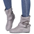thumbnail image 1 of Bottes Mi-Mollet Décontractées pour Femmes, Mode, Boucle, Suède, Bout Rond, Plates, Sans Talons, Bottillons Courts, Hiver Automne, 1 of 6