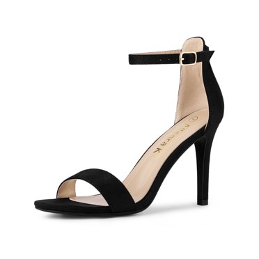 BLISSFUL STEP Sandales à Talons Hauts Stilettos pour Femmes en Suède Uni à Brides à la Cheville Noir 8.5