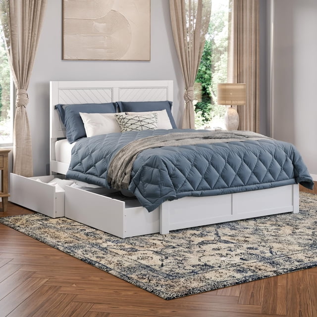 AFI Canyon Full Wood Platform Bed with Footboard & 2 Storage Drawers in White