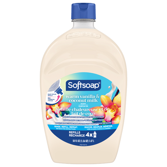 Savon liquide hydratant pour les mains Softsoap, parfum vanille chaude et lait de coco, recharge de 1,5 l
