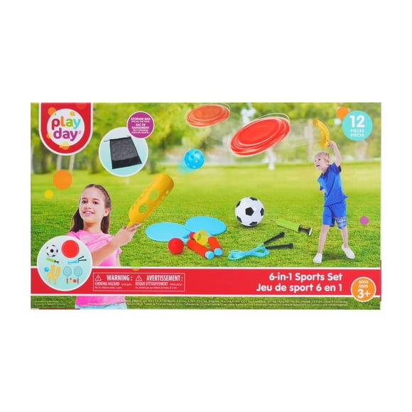 PD Playday 6-in-1 Sports Set, Item Includes Rackets, Flying Disc, Soccer, Jump Rope and Catcher, Age Suitable for 3 and up