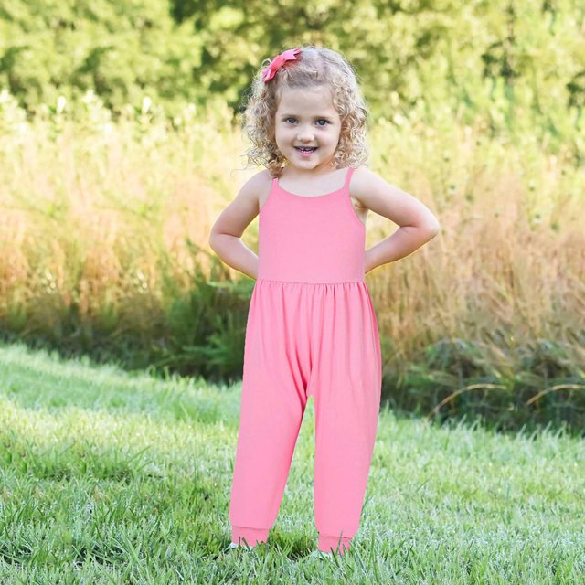 EGNMCR Rompers for Kids Girls Children's Summer Solid Color Romper Sling Sleeveless Backless Short Jumpsuit Kid Rompers