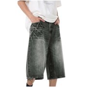 Men's Jeans Men's Hop Oversized Loose Solid Color Casual Trend Jeans Cropped Pants Jeans Moto Homme Black XL