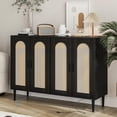 thumbnail image 1 of Rattan Buffet Cabinet with Storage,Sideboard Cabinet with 4 Doors and Adjustable Shelves, Console Coffee Bar with Charging Station, Boho Wood Cupboard for Kitchen, Livingroom and Dining Room,Entryway, 1 of 7