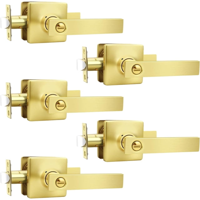 Levier de Porte de Passage en Laiton Doré Brossé Poignées de Porte Intérieures (Ensemble de Levier Antidérapant) pour Portes de Couloir Ou Garde-Robes Réversible pour Portes de Garde-Robe Côté Droit et Gauche Leviers de Porte d'Intérieur à Main