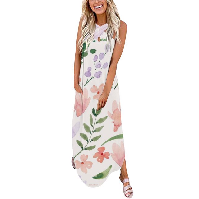 Robe d'Été pour Femme Haut Robe à Imprimé Intégral Robe Anime à Bretelles Robe à Col Ras du Cou Robe à Manches Courtes en Liquidation