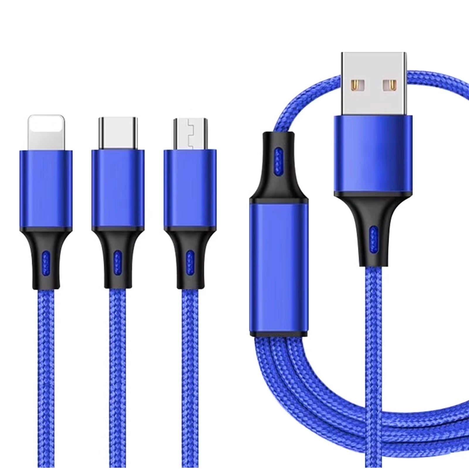 Yeacher High-quality Nylon Braided USB Data Cable 3 in 1 Fast Charging Cable Compatible with iOS Android Phone (NOT Support Data Transmission)
