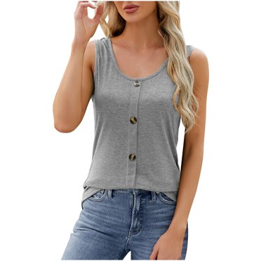 FAIWAD Women's Button Down Tank Tops Round Neck Sleeveless T-Shirts Blouses Summer Basic Cami Shirts