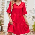 thumbnail image 1 of Jusqu'à 65 % de Rabais! Robes d'Été Mode pour Femmes 2024 Grande Taille Décontractées à Col en V avec Laçage à l'Avant Jupe Taille Haute Robe Ample à Manches Courtes Col en V Robe Longueur Genou, 1 of 4