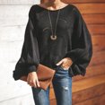 thumbnail image 1 of Tralilbee Nouveau Chandail de Mode Polyvalent Grande Taille à Col Rond Ample Décontracté avec Trous Manches Lanterne Chandail Tricoté Chandail pour Femme, 1 of 1