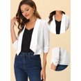thumbnail image 2 of INSPIRE CHIC Cardigan Léger pour Femme à devant Ouvert, Manches 3/4 Froncées, Revers Châle, Blanc G, 2 of 4