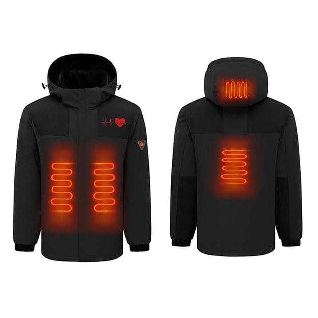 RXIRUCGD USB Intelligent Constant Temperature Heated Windproof Plus Size Coat For Men And Women Winter 4 Heated Jacket Coat( Black, Size:XL )