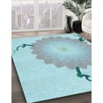 thumbnail image 3 of Ahgly Company Tapis d'Intérieur Lavable à la Machine, Carré, Transitionnel, Bleu Hosta Bleu, Tapis de Zone, 4 Pieds Carré, 3 of 7