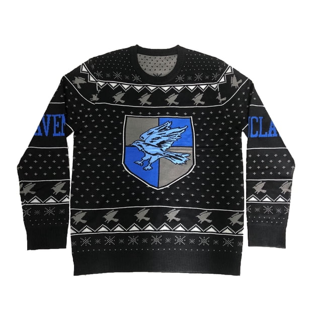 Harry Potter Chandail de Noël Laid Jacquard Noir avec Écusson de Serdaigle