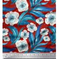 thumbnail image 1 of Soimoi Tissu Crêpe polyester Rouge Feuilles & Anémone Imprimé Floral Tissu d'Artisanat au Mètre 52 Pouces de Large, 1 of 5