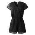 thumbnail image 3 of Women Floral Swiss Dots Short Sleeve V Neck Button Closure Jumpsuit, 3 of 4