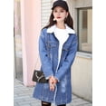thumbnail image 4 of Women'S Winter Faux Fur Collar Long Denim Coat Trucker Jacket Deep Blue M, 4 of 9