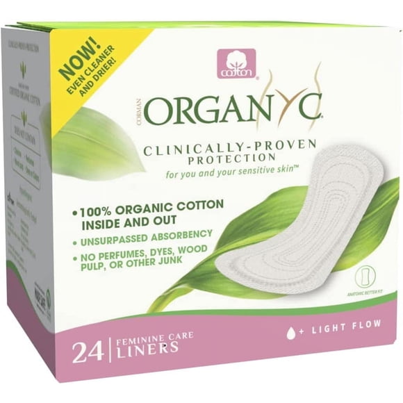 Organyc Protège-Slips en Coton Biologique Certifié à 100 % pour Femmes à Peau Sensible, Flux Léger (Plié), 24 Unités