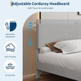 thumbnail image 3 of King Bed Frame with Charging Station, Corduroy Upholstered Platform Bed Frame with Headboard and Storage Shelf, Solid Wood Slats, No Box Spring Needed, Noise Free, Easy Assembly, Gray, 3 of 8