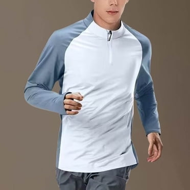 Styesk Mens Shirts Men's Solid Color Round Neck Zipper Long Sleeved Sports And Fitness T-shirt