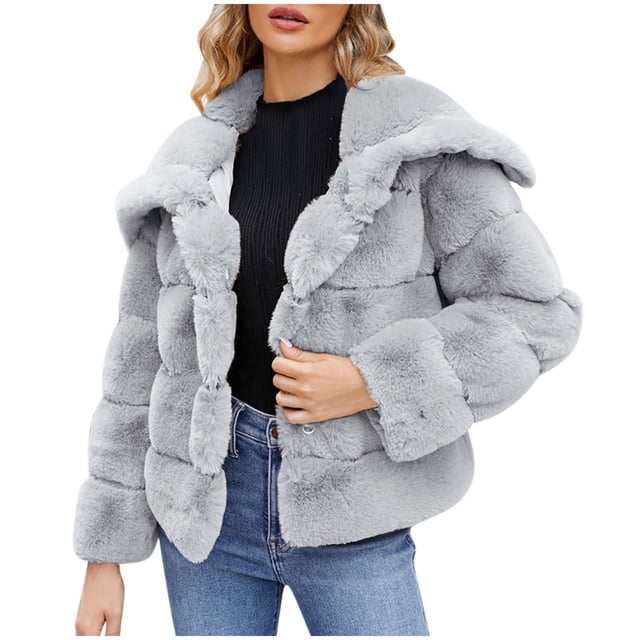 Hvobtty Veste en Molleton Décontractée à Manches Longues pour Femme, Manteau Chaud en Fausse Fourrure pour Femmes Dames Hiver Uni à Col Rabattu