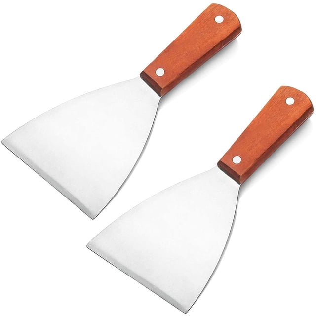 2PCS Stainless Steel Slant Grill Griddle Spatula Scraper Diner Flat Straight Blade(S)