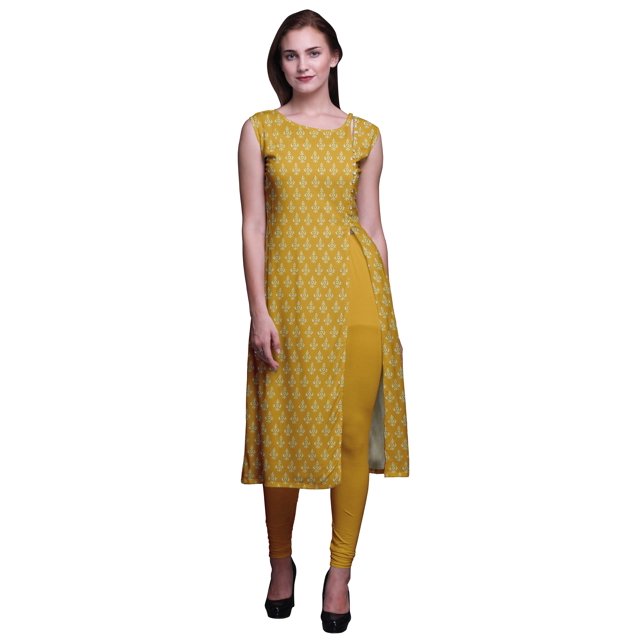 Bimba Printed Straight Tunic DressesForWomen Sleeveless Side Slit Kurti