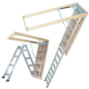 KFFKFF Attic Steps, 350-lb Limite de poids, 22.5" x 63", Design extensible en aluminium polyvalent, facile à transporter, adapté aux plafonds de 9.5'-12', simplifie l'entrée du grenier