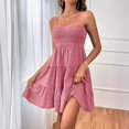 thumbnail image 2 of JIRNDf Robe d'Été pour Femmes Tendance 2025 Courte Unie Ourlet à Volants Courte Sans Manches Mini Aguichant Robes d'Été pour Femmes Robe Bohème Rose P, 2 of 5