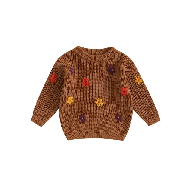 FOCUSNORM Chandail pour Bébé Fille à Manches Longues, Col Rond, Fleur, Tricot Chaud d'Hiver, Chandail, Vêtements pour Nourrisson