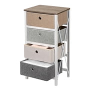 4 Tier Side Table Storage End Table, Drawer Dresser Organizer Nightstand with Wood Top and Fabric Drawers