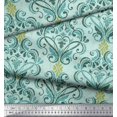 thumbnail image 3 of Soimoi Green Japan Crepe Satin Fabric Vector Design Damask Print Fabric by Yard 44 Inch Wide, 3 of 3