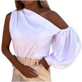 thumbnail image 1 of Pompotops Mode Femmes Solide une Épaule Manches Longues Chemises Décontractées Tops, 1 of 8