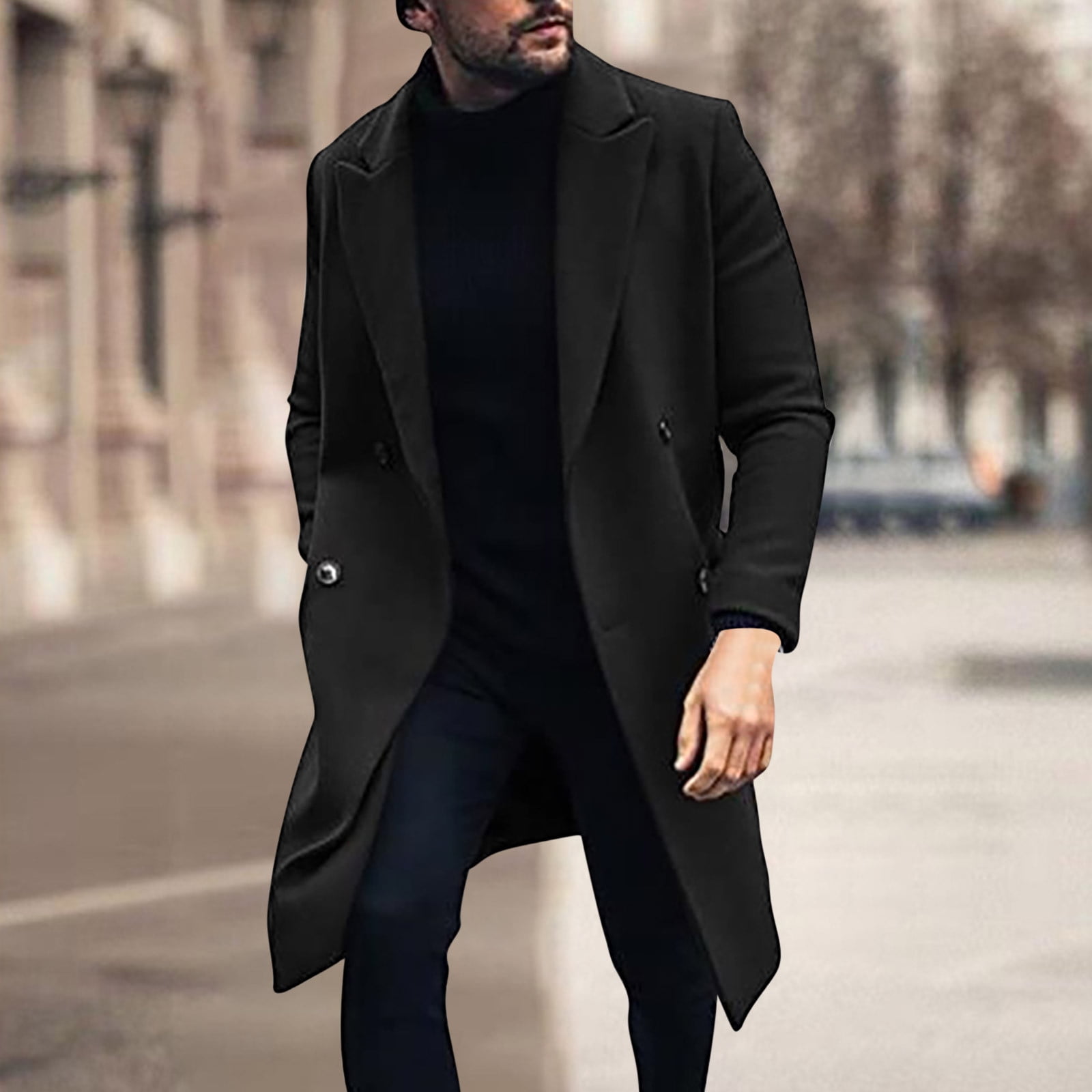 EQWLJWE Man Trench Coat Clearance Winter Classic Notched Lapel
