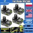 thumbnail image 2 of 18V 5Ah Li-ion Battery For Ryobi ONE+ Replacement For P108/P107/P105/P104/P103/P102/RB18L50 /BPL1820 Real Capacity, 2 of 9