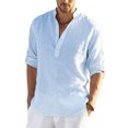 thumbnail image 1 of Wangsaura Men's Casual Shirt Solid Color Long Sleeve Stand Collar Button Tops, 1 of 7