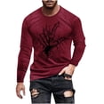thumbnail image 1 of Vin Bourgogne Homme Entraînement Gym Vacances Heureuses Halloween Décontracté Course T-Shirts Manches Longues Tee Hauts pour Homme Col Rond Squelette Graphique Coupe Ample Automne Été Tee Shirt 2025 TG, 1 of 5