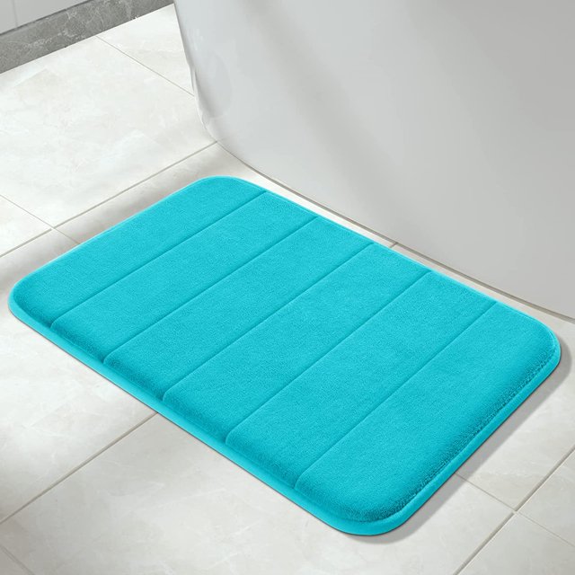 ORUYROP Memory Foam Bath Mat Rug, 24 x 17 Inches, Comfortable, Soft, Super Water Absorption, Machine Wash, Non-Slip, Thick, Easier to Dry for Bathroom Floor Rugs, Lake Blue