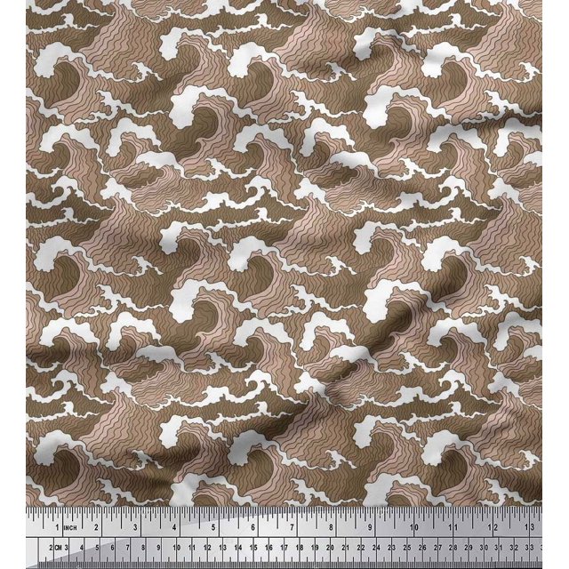 Soimoi Cotton Poplin Fabric Waves Shirting Print Fabric by Yard 56 Inch Wide