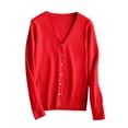 thumbnail image 4 of aohooy Women Button Cardigan Knitted V-Neck Soft Cardigans Solid Open Front Long Sleeve Sweaters Red,XXXL, 4 of 9