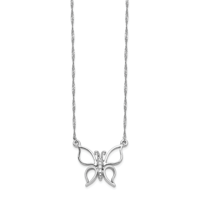 Collier Papillon en Or Blanc 14K Poli 17 Pouces