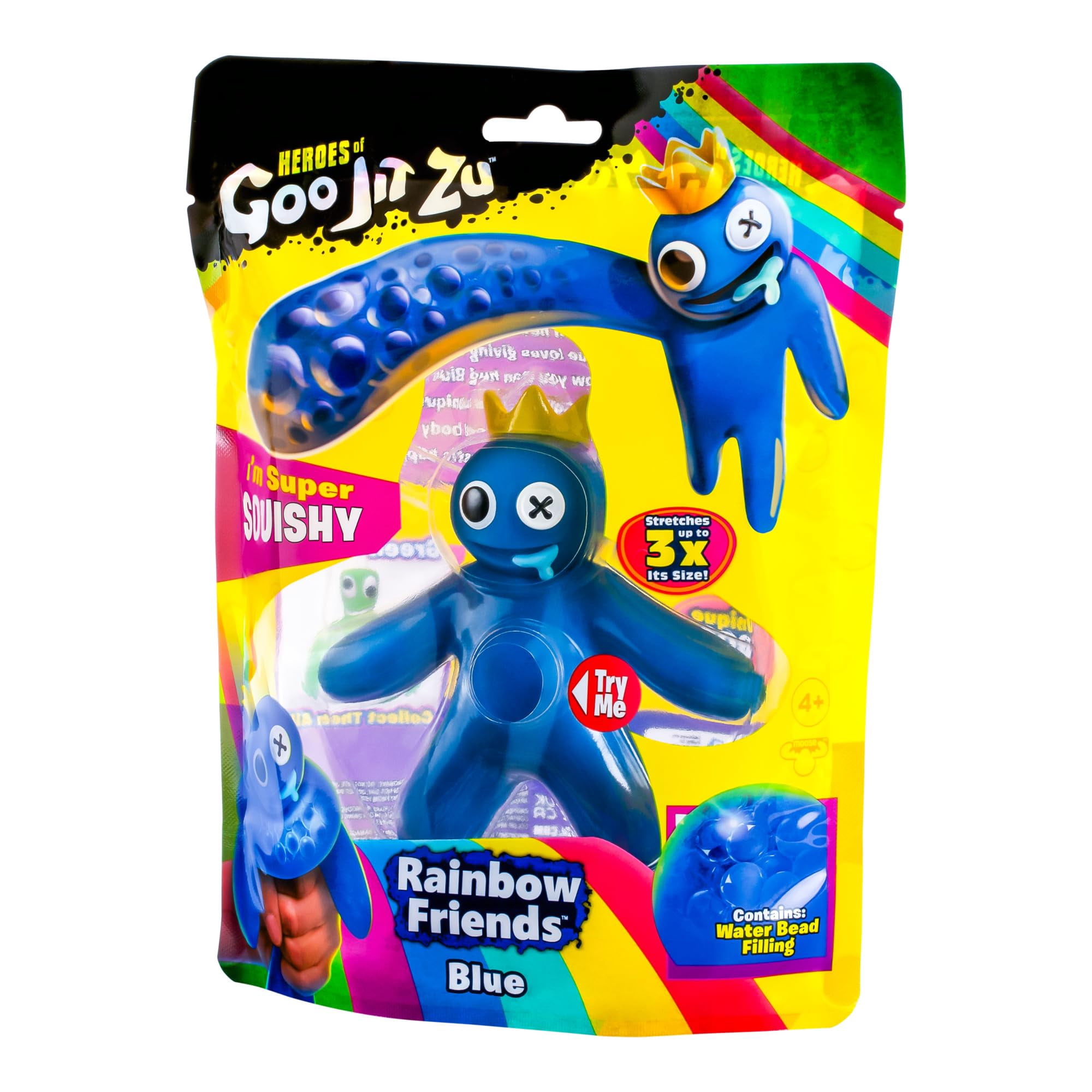 Heroes of Goo Jit Zu Rainbow Friends Bleu l'Expérience d'Horreur Multijoueur Adaptée aux Enfants Figurine Jouet Super Extensible Rempli de Goo s'Étire jusqu'à 3X Sa Taille