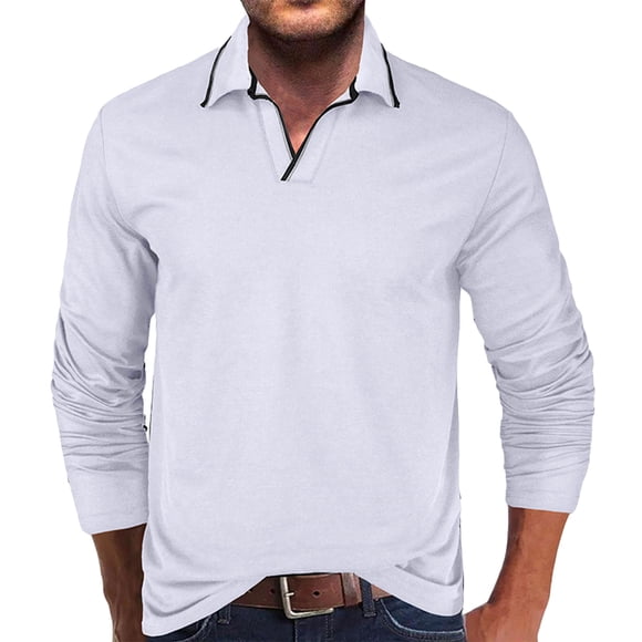 Penkiiy Men's Dress Shirts Men Casual Fashion Solid Turn-down Collar Long Sleeve Pullover Breathable Shirt Blouse Tops White Shirts