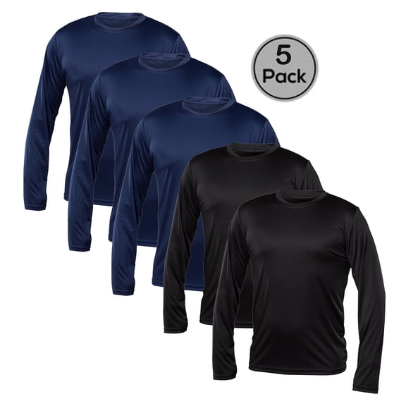 Blank Activewear Lot de 5 T-Shirts à Manches Longues pour Hommes, Tissu de Performance à Séchage Rapide