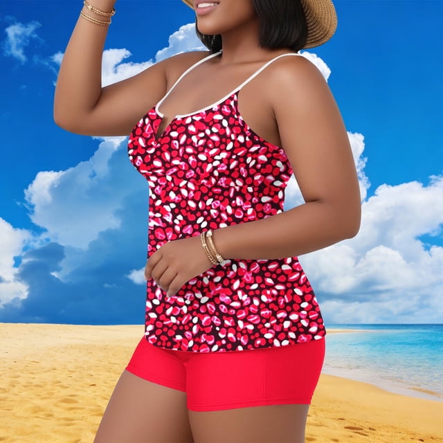Ailaofu Plus Size Tankini Swimsuits for Women Bathing Suits Top Two Piece Tummy Control V Neck with Swim Suits